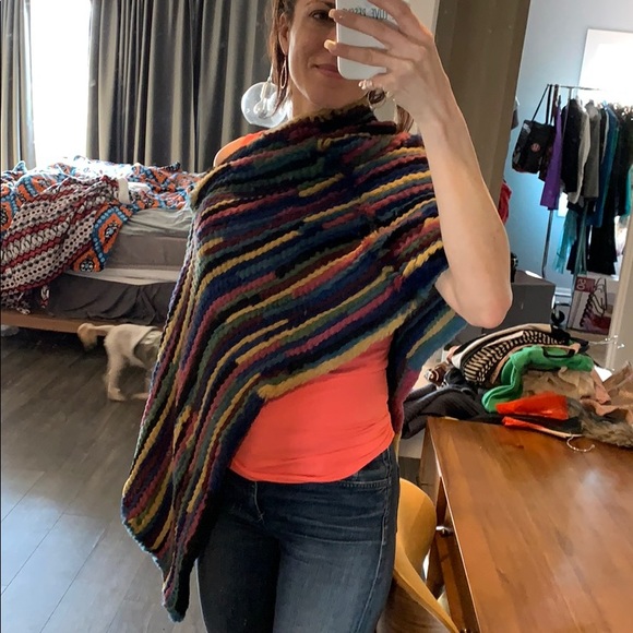 Multi color genuine rabbit fur wrap - Picture 1 of 5